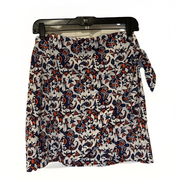 Xirena Abstract Print Tie‎ Waist Skirt Mini Blue Orange White Casual Cute XS - Picture 1 of 9